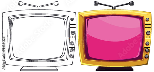 Two vintage TVs with colorful screens and antennas