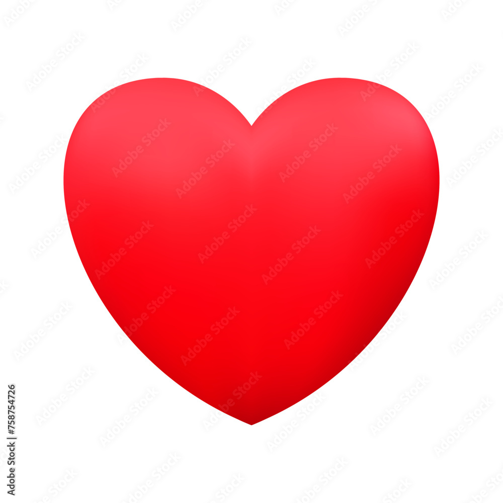Red realistic heart icon on white background. 3d vector illustration. Red realistic heart icon on white background. 3d vector illustration.