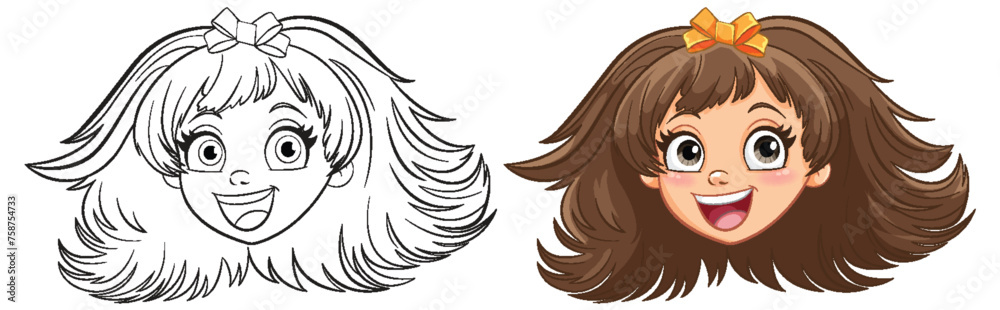 Vector illustration of a happy, smiling cartoon girl. Vector illustration of a happy, smiling cartoon girl.