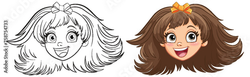 Vector illustration of a happy, smiling cartoon girl.