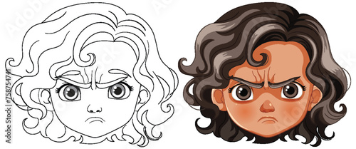 Vector illustration of a girl with an angry expression.