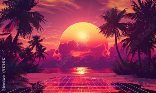 Palm Tree Sunset A Tropical Paradise at Sunrise Generative AI #758754747