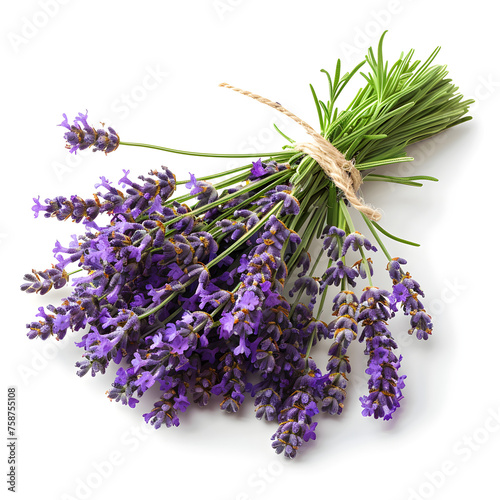 An isolated bunch of lavender on a white background  perfect for spa and relaxation-related designs.