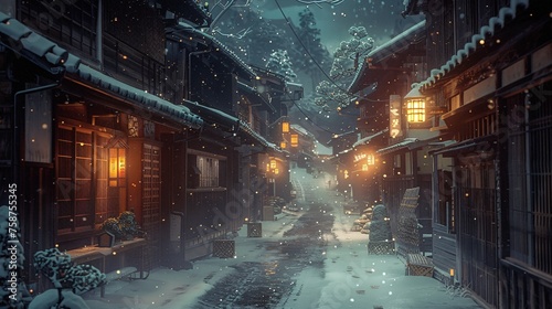 Snowy Night in the City A Winter Wonderland Generative AI