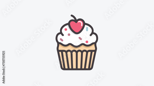 thin line cupcake icon flat vector isolated on white