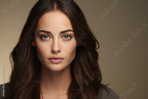 Portrait of a beautiful young woman with long brown hair. Beauty, fashion.