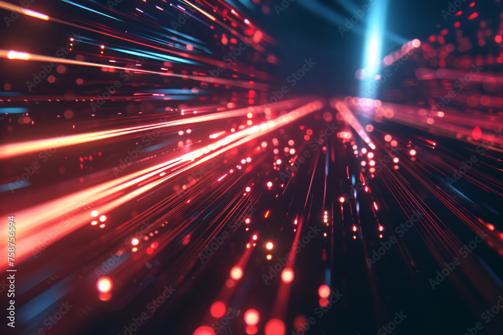 Naklejka premium Blue energy particles tunnel blurred bokeh glowing bright abstract background