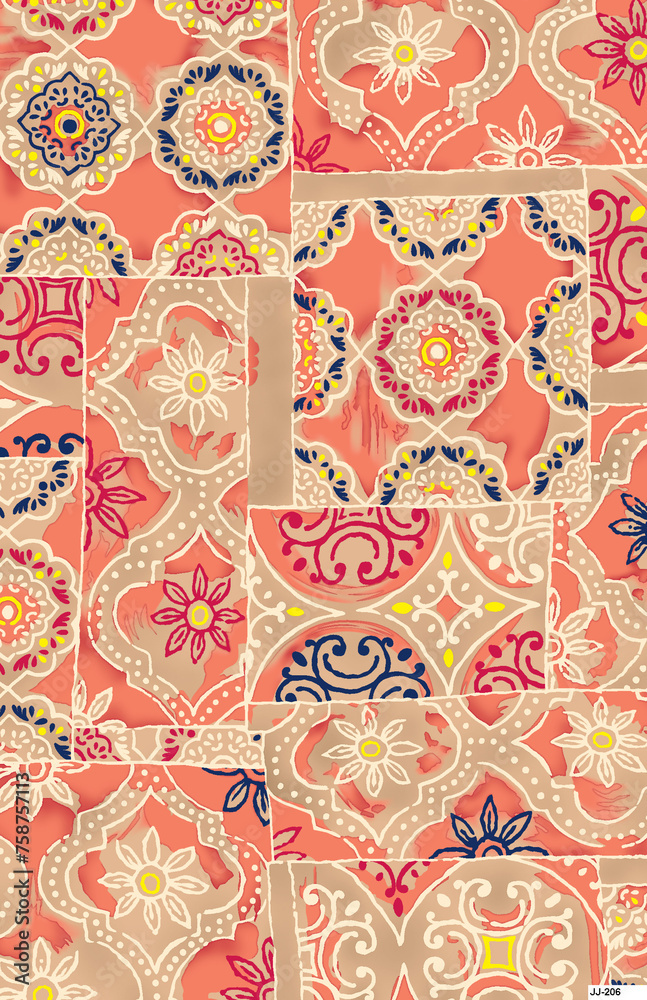 Antique surface floral seamless allover Pattern design, multicolor flowers with multicolor watercolor background texture.