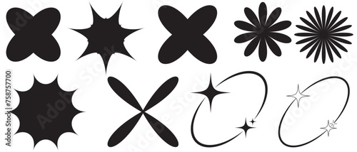 Brutalism shapes. Brutalism star and flower shapes. For modern T-shirts designed. Stars, starburst . Vector illustration