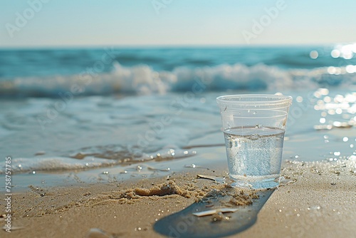 Sippin' on Sunshine A Glass of Fresh Water on a Sandy Beach Generative AI photo