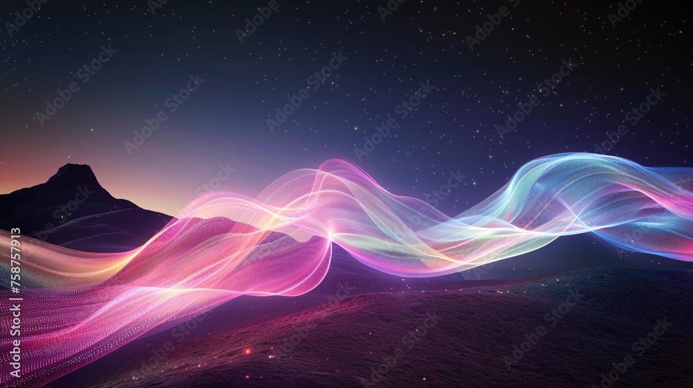 Glowing Waves of Light A Spectacular Nighttime Display Generative AI