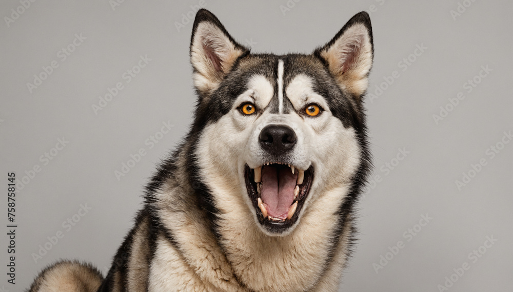 Angry Husky Dog White Studio Background