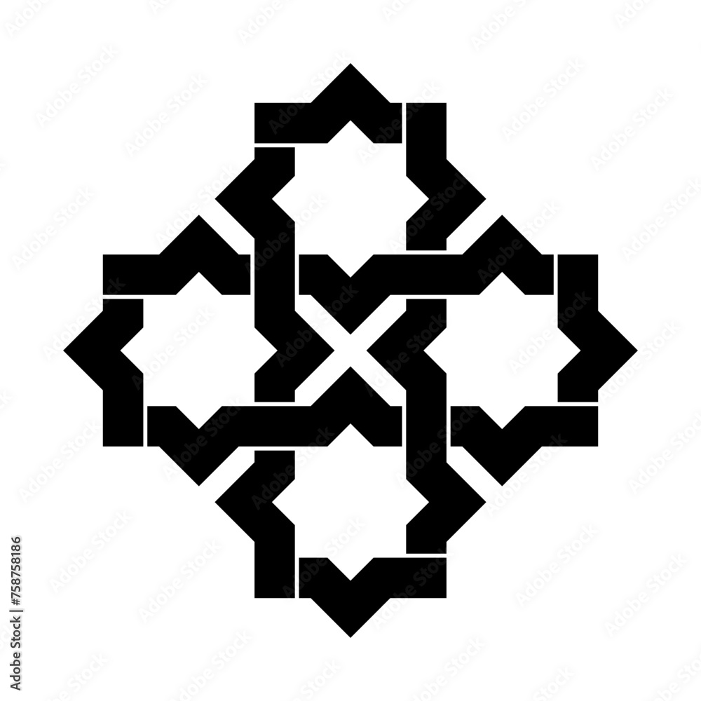 Islamic geometric design element vector illustration black silhouette isolated on white background.