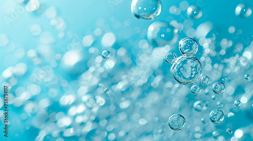 Abstract background of air bubbles in blue water