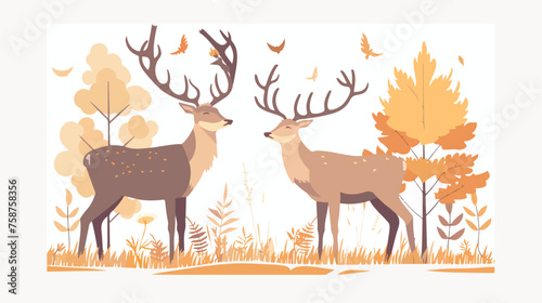 Vector nature illustration with deer soft gradient .