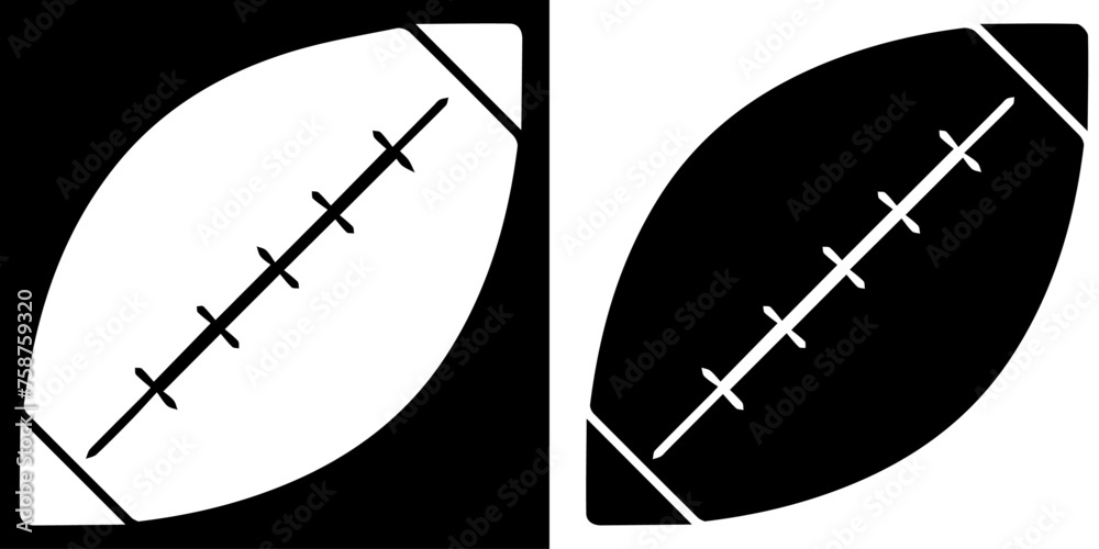 American football ball. An elongated ball in the form of a logo or icon. Black and white vector american football drawing icon.