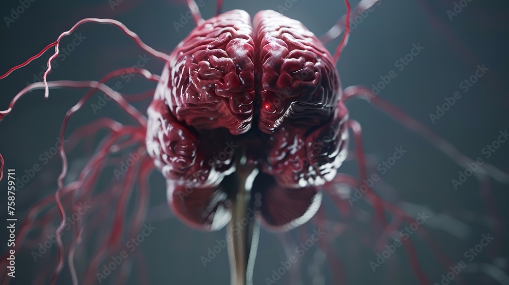 Central Organ of Human Nervous System: Brain Anatomy - obrazy, fototapety, plakaty 