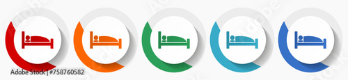 Bed, hotel vector icon set, flat icons for logo design, webdesign and mobile applications, colorful round buttons