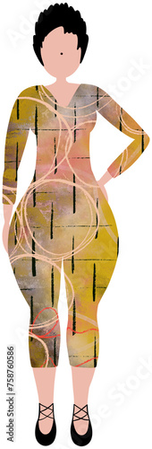 Tableau sur toile Woman is a catsuit with a colorful print. Digital mixed media