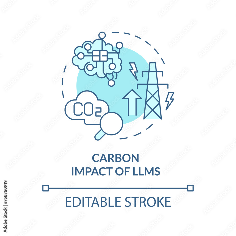 LLMs carbon impact soft blue concept icon. Artificial intelligence environmental impact. Round shape line illustration. Abstract idea. Graphic design. Easy to use in infographic, presentation LLMs carbon impact soft blue concept icon. Artificial intelligence environmental impact. Round shape line illustration. Abstract idea. Graphic design. Easy to use in infographic, presentation