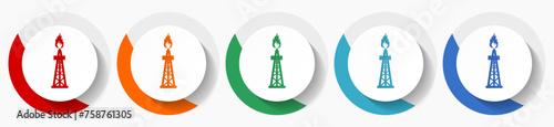 Oil and gas industry vector icon set, flat icons for logo design, webdesign and mobile applications, colorful round buttons