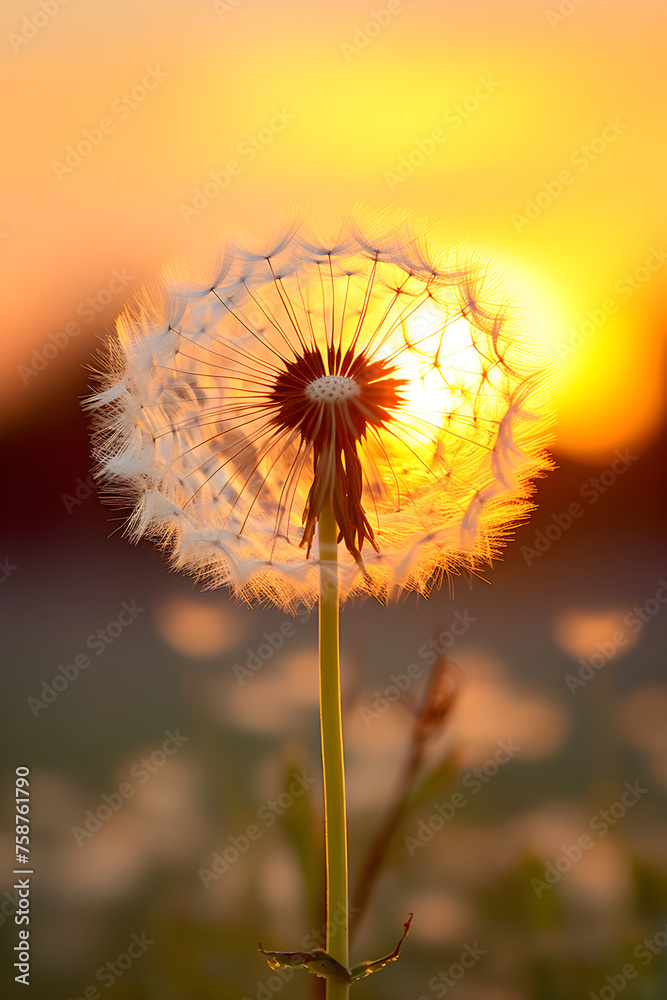 Delicate Dandelion Waiting for the Wind: An Ethereal Close-Up at Dusk