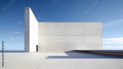 Modern concrete building under clear blue sky