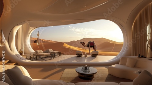 A futuristic Moroccan desert retreat, seamlessly blending smart sand dunes © MuhammadHamza