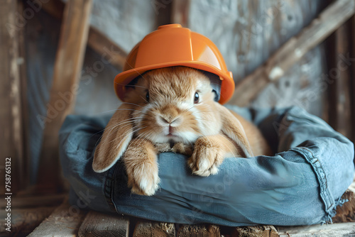 Easter bunny wearing a construction helmet, adding a playful and festive touch to the holiday celebration.