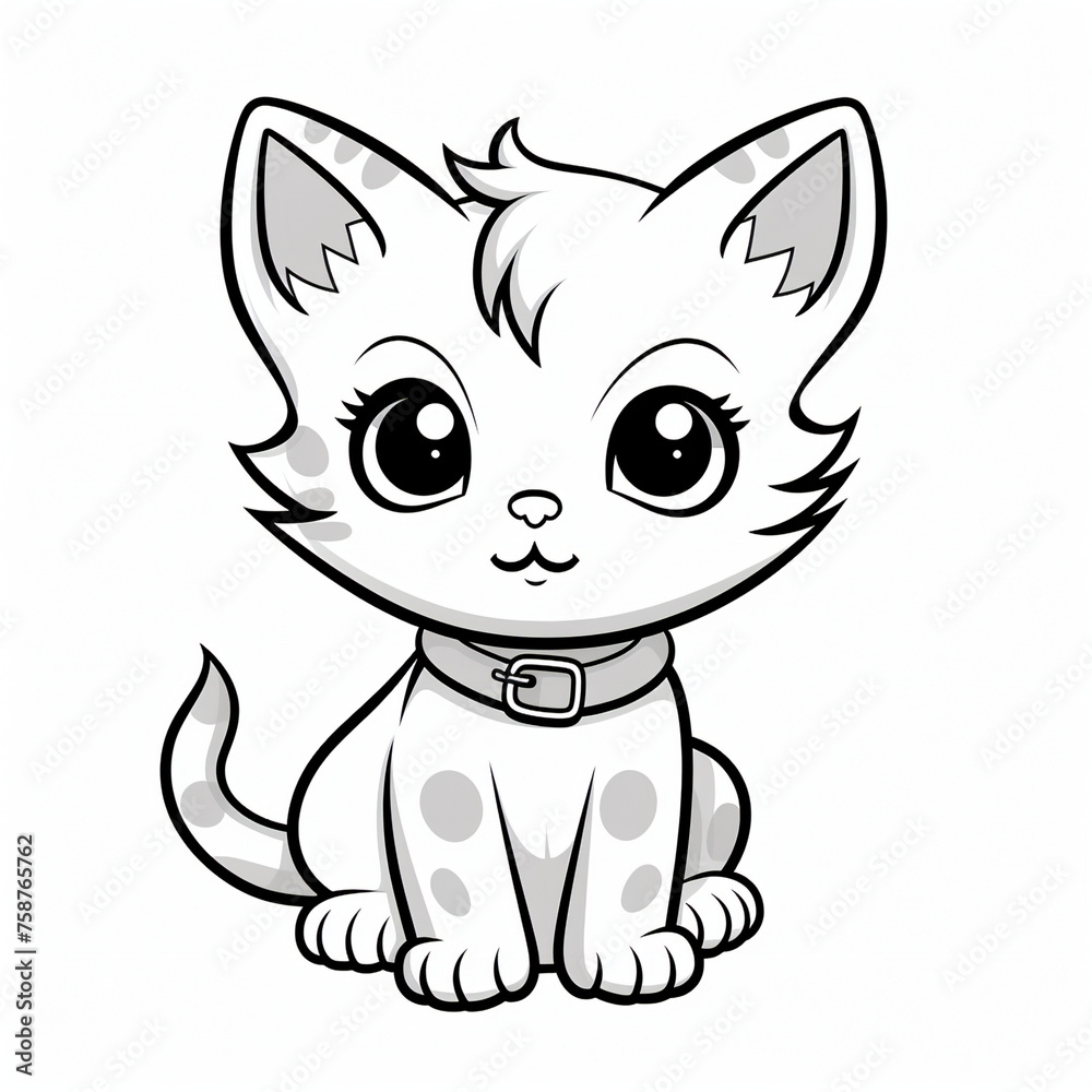 cute animals, a cat, coloring book with a black outline on a white background cute animals, a cat, coloring book with a black outline on a white background