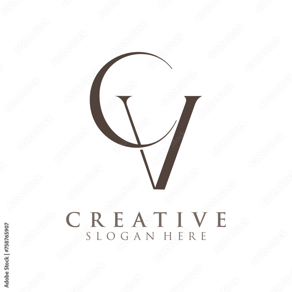 Luxury Initial CV Monogram Text Letter Logo Design
