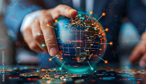 Mapping Global Influence, Illustrated Multinational businessman holding a Globe Close Up