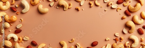 Assorted nuts on neutral background with ample space provided for strategic text placement