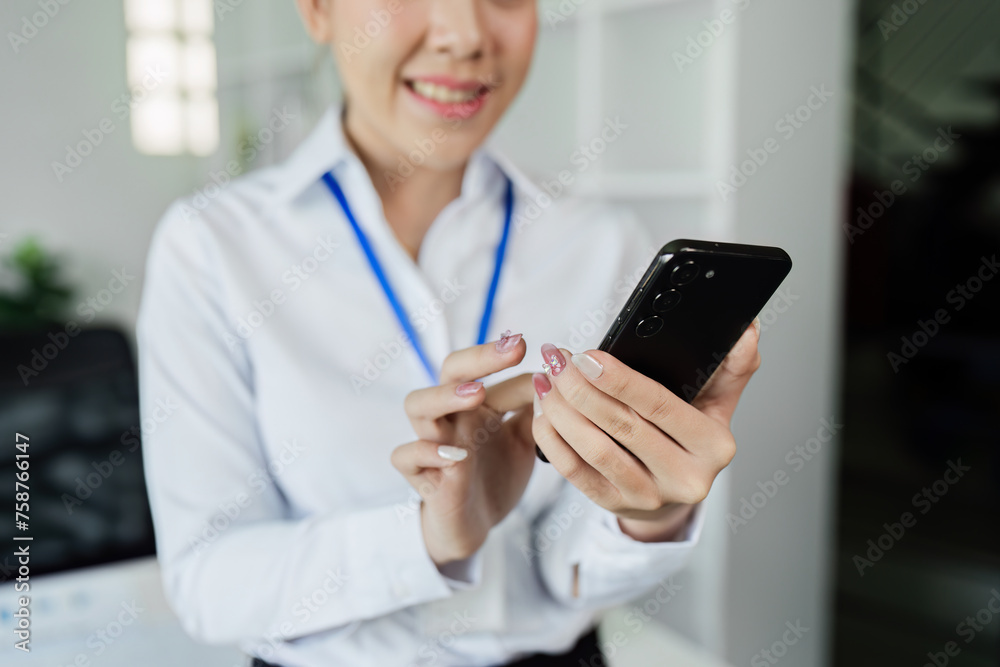 Business woman using mobile chatting with client, business partner for business meeting Business woman using mobile chatting with client, business partner for business meeting
