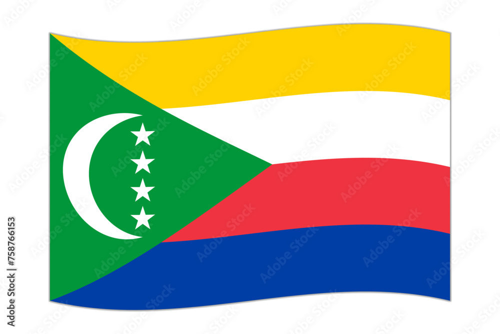 Waving flag of the country Comoros. Vector illustration. Waving flag of the country Comoros. Vector illustration.