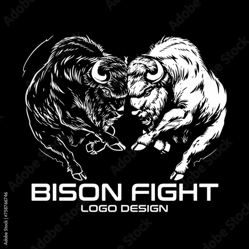 Fototapeta Naklejka Na Ścianę i Meble -  Bison Fight Vector Logo Design