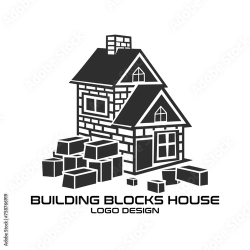 Building Blocks House Vector Logo Design