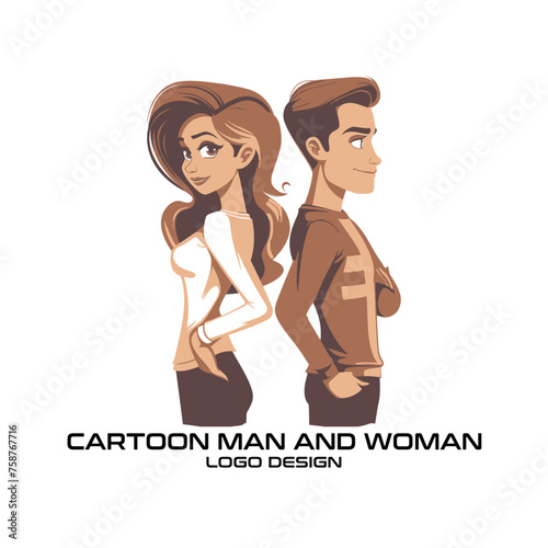 Cartoon Man And Woman Vector Logo Design