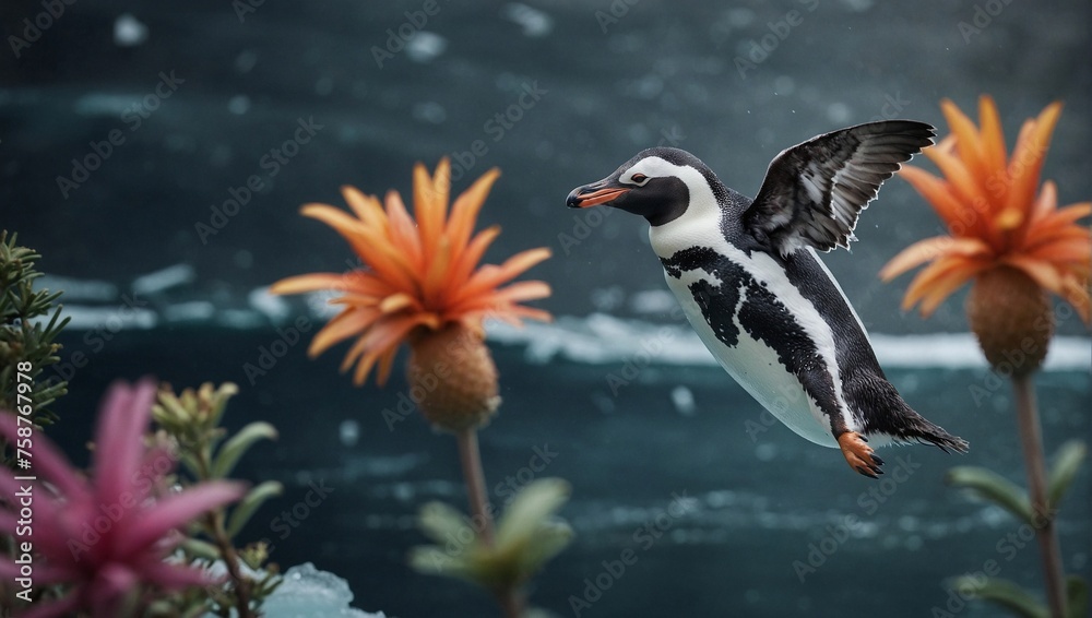 Obraz premium penguin on the flower