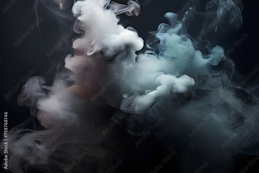 Abstract smoke steam moves on a black background . The concept of aromatherapy. Fog overlays texture. Generative AI