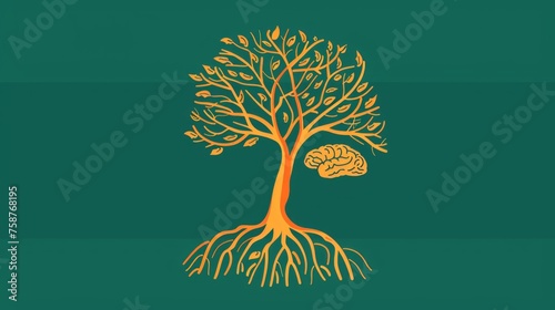 Mind-Body Connection Illustrated with Brain-Root Tree photo