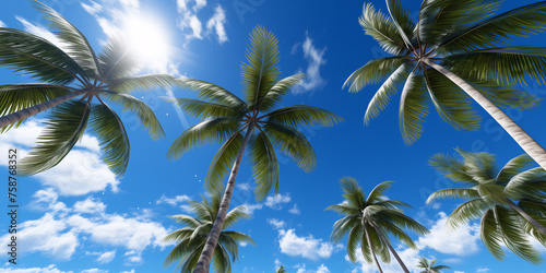  Palm tree against blue sky  bottom view