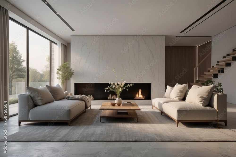 Fototapeta premium Modern Minimalist Living Room