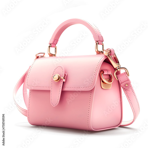 Women pink handbag isolated on white background. Generative AI.