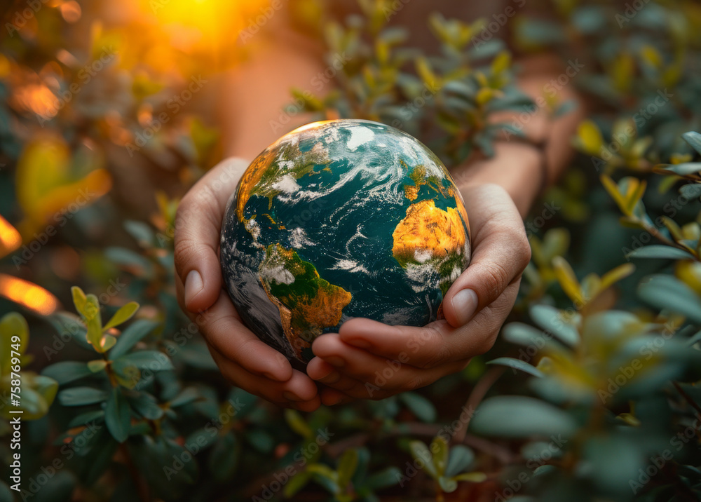 Earth globe in child's hands. Earth day. Energy saving concept Earth globe in child's hands. Earth day. Energy saving concept