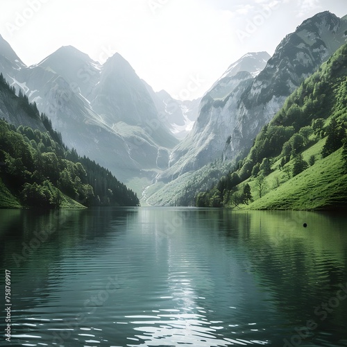 Emerald Green Kukersee Lake Surrounded by Majestic Swiss Alps
