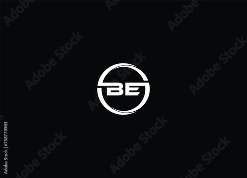 BE Logo design with circle frame line vector icon design