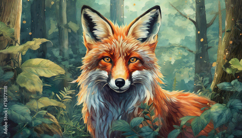 Majestic Red Fox Portrait in Mystic Forest