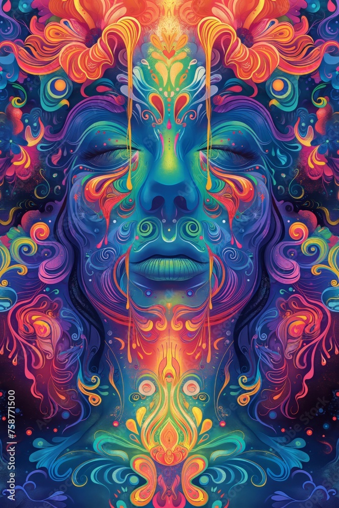 Vibrant psychedelic portrait with abstract patterns Vibrant psychedelic portrait with abstract patterns