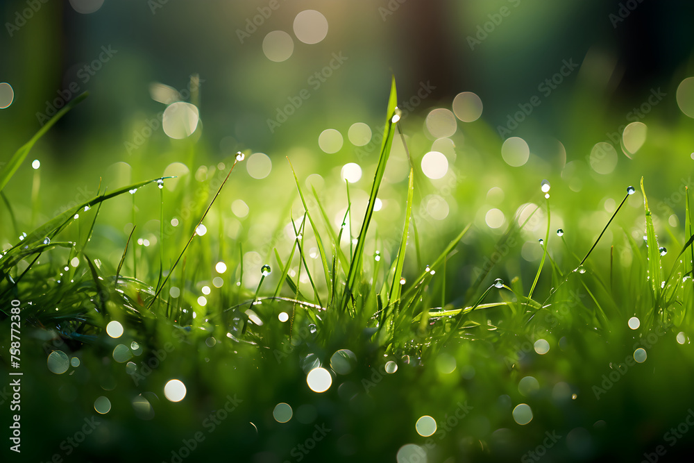 Dew-Kissed Morning: A Delicate Symphony of Nature's Majesty Displayed through Harmonious Balance of Green and Silver
